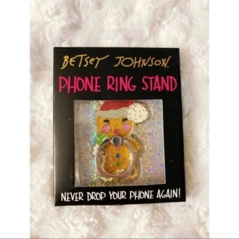 Betsey Johnson Gingerbread Man Santa Glitter Christmas Phone Ring Stand
